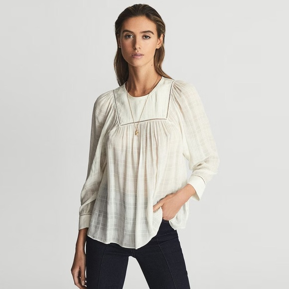 Reiss - Marcia Ladder Interest Blouse - White - Picture 1 of 13